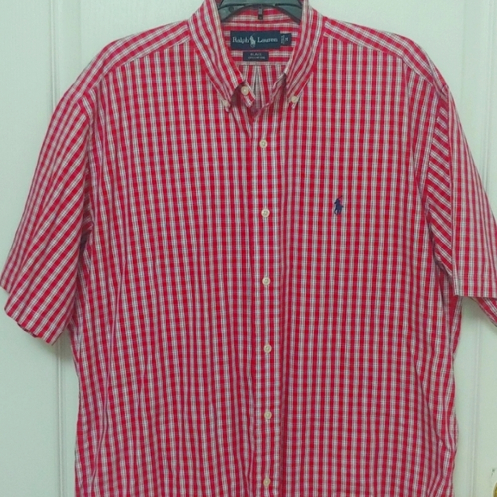 Ralph Lauren Raspberry Pink Checked Short Sleeve Blake Shirt. Size Medium
